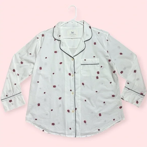 Printfresh + Anthropologie Organic Cotton Embroidery Ladybug Long PJ Set Sz M - Picture 7 of 15